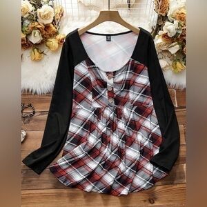 SHEIN 3X long sleeve plaid babydoll tee NWOT
